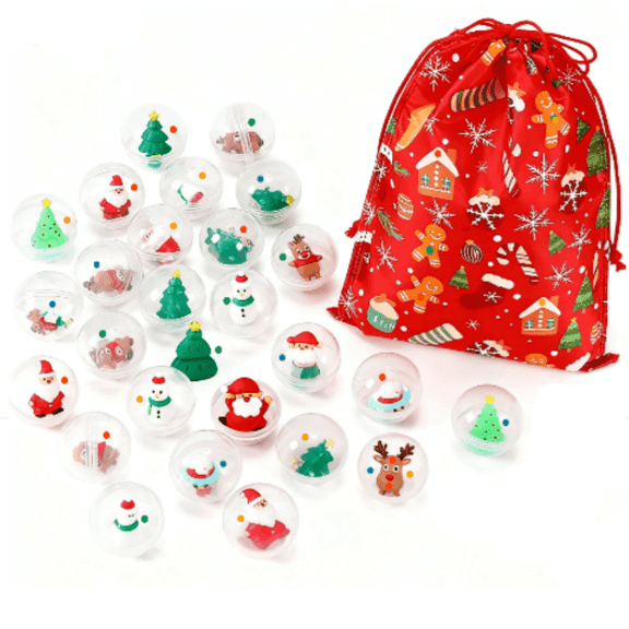 AMERTEER 20 Pcs Assorted Mini Christmas Party Decorations Set - Santa Claus, Reindeer & Snowman Gumball-Style Ornaments in Capsules (Plastic Capsules, Collectible Figures)