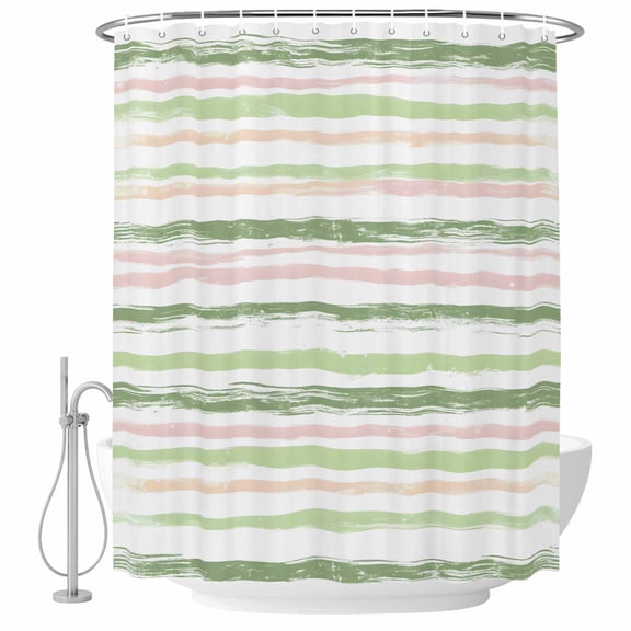 Pink Green Stripes Fabric Shower Curtain Abstract Art Washable Shower Curtains for Bathroom, Waterproof Bath Curtain with Hooks Home Decor 72x72in