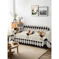 thumbnail image 3 of Black White Plaid Rooster Couch Cover for 2 Cushion Sofa, Vintage Farmhouse Checkered Rustic Washable Loveseat Sofa Covers Slipcover for Sectional Sofas L-Shaped, Couch Throw Cover 71"x118", 3 of 9