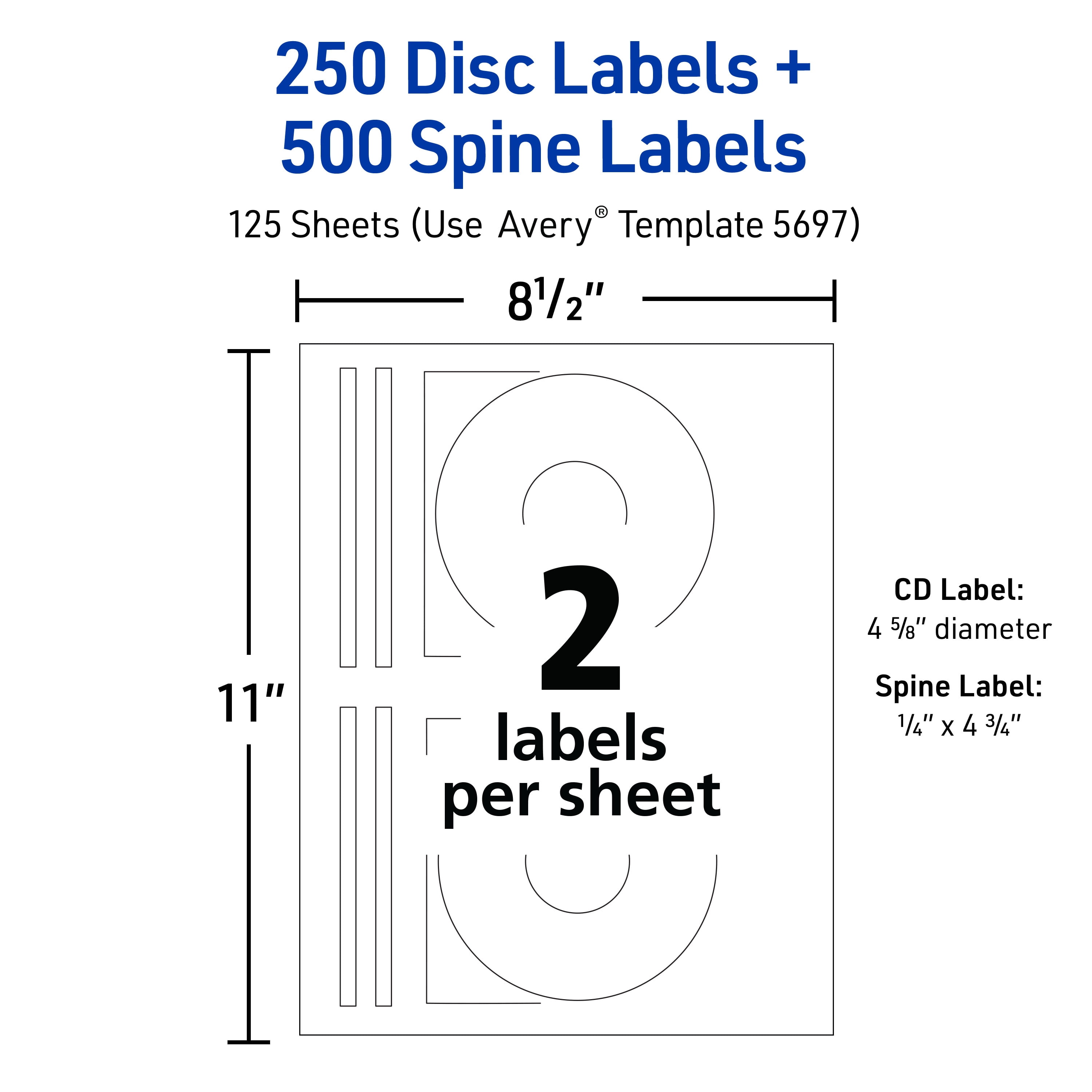 Avery CD Labels, Permanent, 250 CD Labels & 500 Spine Labels (5697)