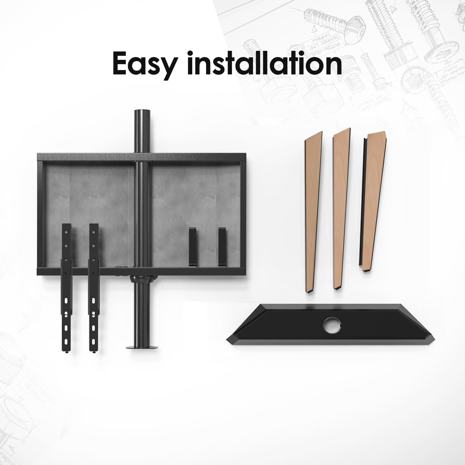 FITUEYES Picasso Series Corner TV Stand for 55–78 Inch TVs, Black & Light Wood, Cable Management