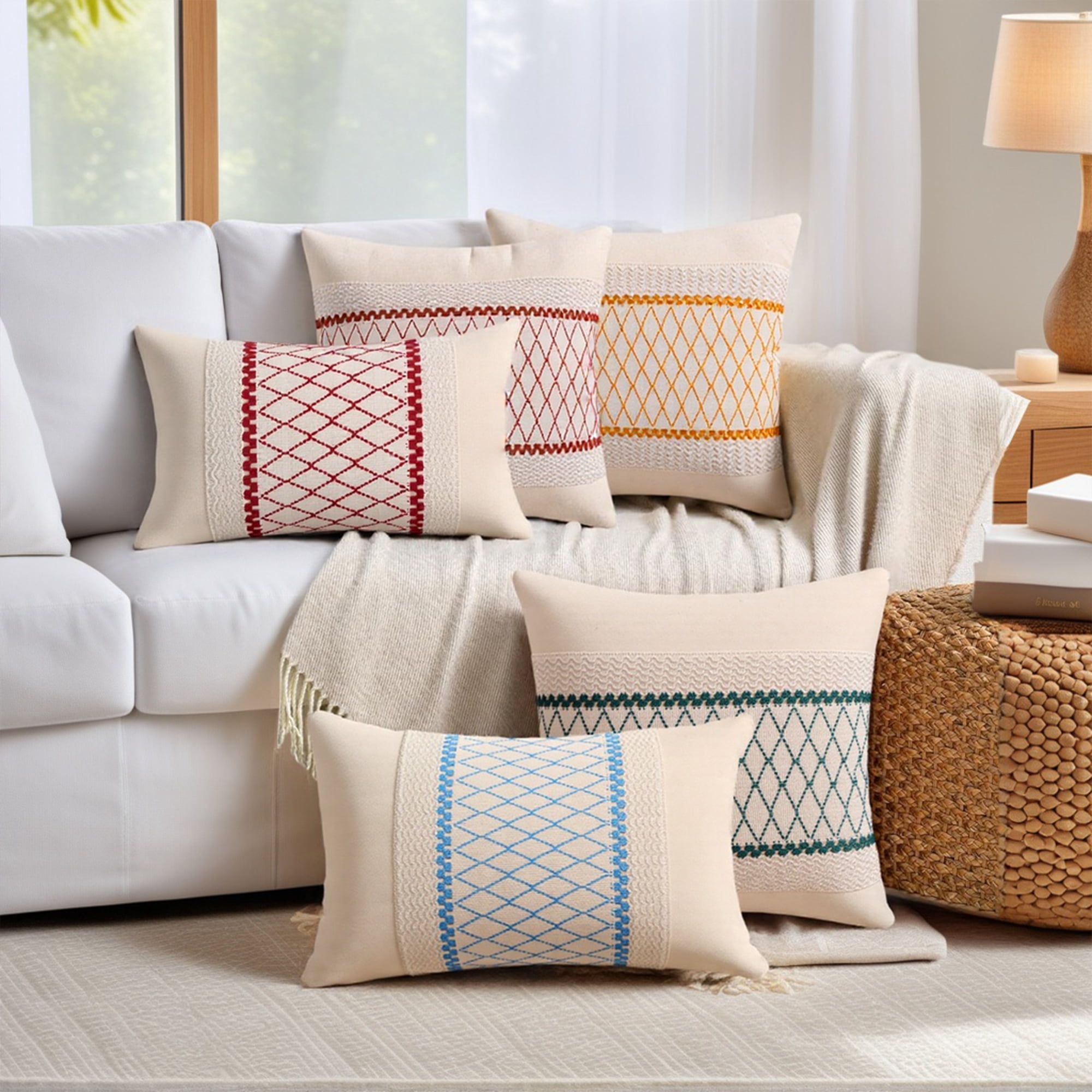 Unique Bargains Geometry Weave Patchwork Pillow Covers Set of 2 Green 12" x 20"