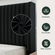 Amolife Queen Size Velvet Upholstered Bed with Wingback Headboard, Black