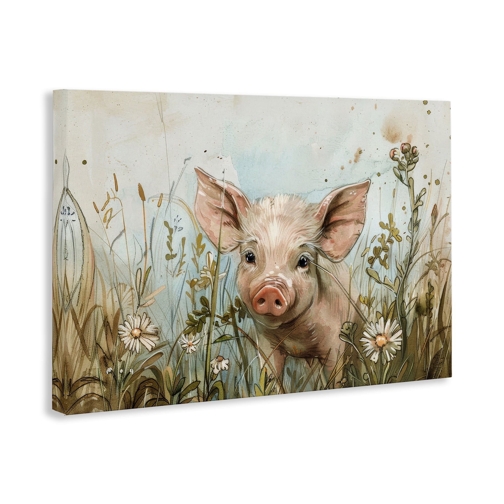 Stupell Industries Piglet Among Flowers Animals & Insects Painting Gallery Wrapped Canvas Art Print Wall Art, 30 x 20