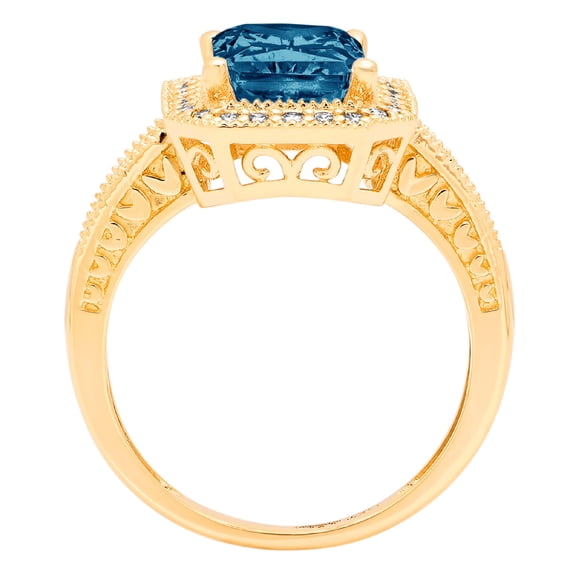 2.78 ct Emerald Cut Natural London Blue Topaz Halo Engagement Ring for Women in 18K Yellow Gold