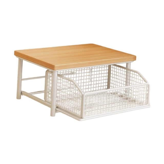 DimyFew Coffee Station Organizer Wooden Coffee Counter Shelf Iron Rack with Large Capacity Drawer for Cup Snack Tea Bag Storage Suitable for Dining Table Offi Single Layer