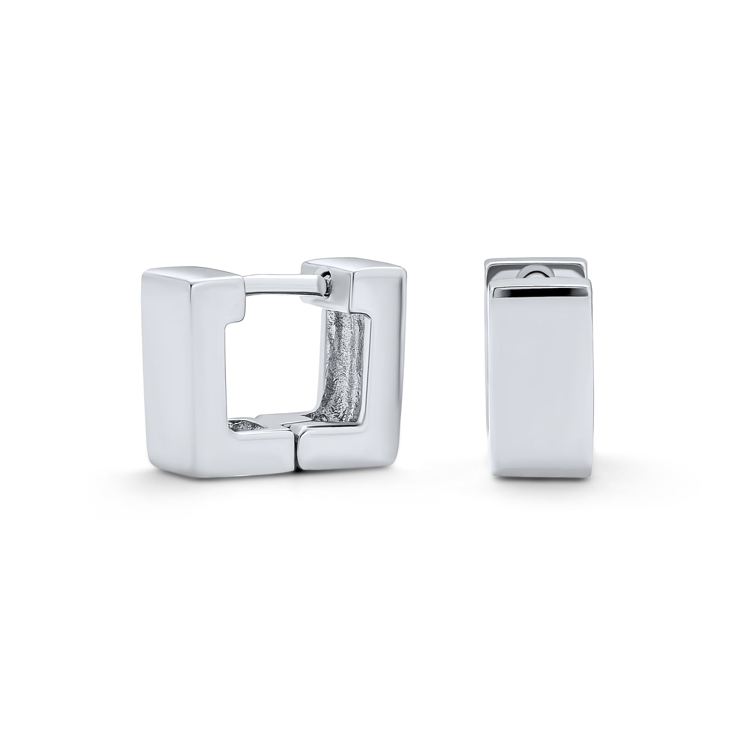 Small Square Polished Hinged Earrings Silvertone 