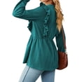 thumbnail image 5 of Hibeli Women Textured Ruffle Trim Round Neck Long Sleeve Peplum Tunic Top, 5 of 7