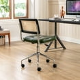 thumbnail image 3 of Zesthouse Mid Century Faux Leather Home Office Chair with Rattan Back, 360° Swivel Upholstered Desk Chair on Wheels, Tufted Computer Task Chair for Living Room & Office Room, Green, 3 of 11
