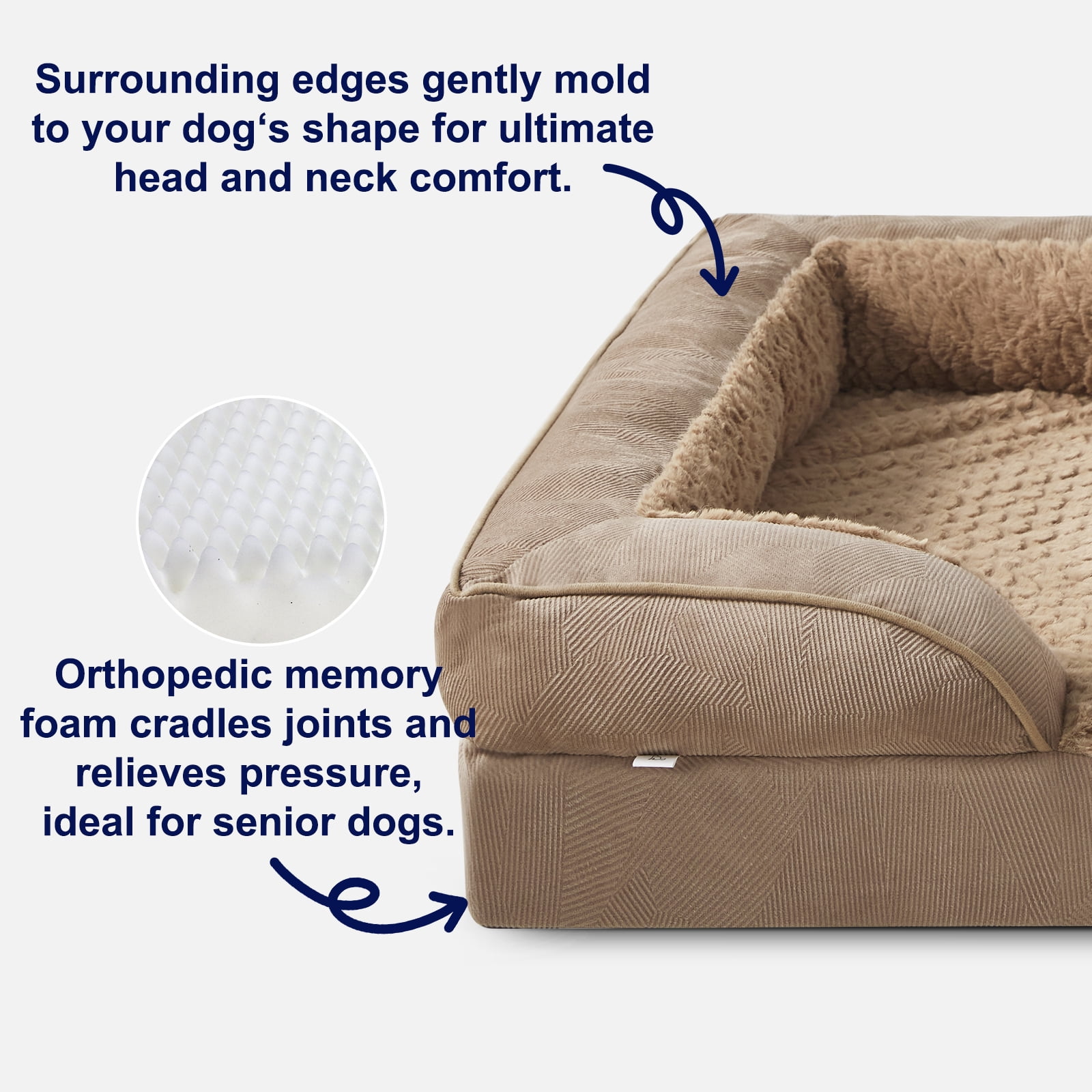 Orthopedic Dog Bed with Cooling Gel Memory Foam, Extra Large Waterproof Pet Sofa Couch with Removable Washable Cover, 42" XL Dutch Velvet Bed Includes Bone Toy, Brown，42in