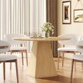 thumbnail image 4 of 47" Round Dining Table for 4, Modern Farmhouse Kitchen Table with Triangular Wood Base, for Kitchen Living Room Dinning Room, Oak, 4 of 8