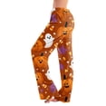 thumbnail image 2 of Halloween Pajamas Pants for Women Cute Pumpkin Ghost Soft Lounge Bottom Trousers Drawstring Elastic Waist Trendy Pj Pants Women Orange M, 2 of 5