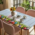 thumbnail image 3 of Easter Table Cloths for 4 Foot Rectangle Tables, Wooden Bunny Colorful Eggs Spring Floral Retro Art Patio Waterproof Elastic Fitted Tablecloths, Washable Rectangular Table Cover for Camping, 3 of 8