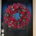 thumbnail image 6 of 17.71" Red Berries Stems Christmas Wreaths for Front Door, with Cypress Leaf Red Berries Artificial Chrismas Wreath, Xmas Winter Door Reef Wreath Home Wall Window Decor, 6 of 7