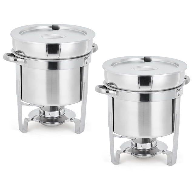 Ensemble de 2 Buffets à Réchaud en Acier Inoxydable de 7 Qt, Réchauffe-Aliments Ronds en Acier Inoxydable avec Casseroles, Couvercles à Encoche et Porte-Carburant, Ensembles de Réchauds pour Buffets, Événements et Service de Fête