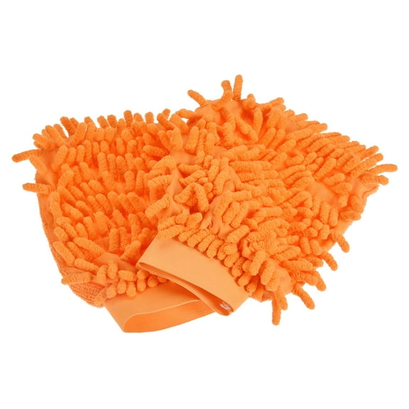 Uxcell Reusable Scratch-Free Cleaning Gloves Microfiber Chenille Mitts, Orange 2 Pack