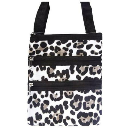 Womens Small Black & White Leopard Print Hipster Travel Crossbody Purse Bag - 0