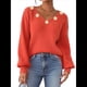 thumbnail image 2 of Suéter Holgado de Otoño con Cuello en V y Mangas Largas Tipo Farol para Mujer, Bordado de Flores. Naranja M, 2 of 10