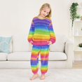 thumbnail image 5 of Fluffy Pajamas Set Fuzzy Winter Warm Pj Sets Pullover Tops and Long Pants Watercolor Rainbow Colors Large, 5 of 8