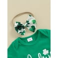 thumbnail image 6 of Elippeo Baby Girls St Patricks Days Shorts Sets 3M 6M 12M 18M Short Sleeve Letter Print Romper Tops Clover Print PP Shorts Headband Sets, 6 of 10