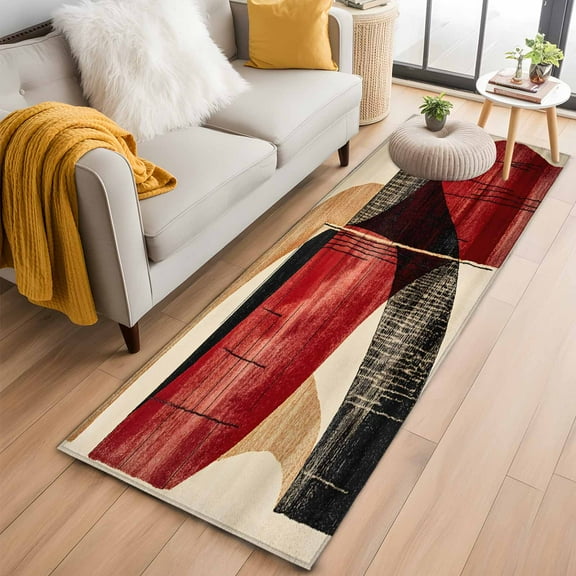 Red Black Abstract Kitchen Runner Rug 2x6 Washable Runners for Hallway Non Slip Vintage Artwork Beige Large Area Rug Indoor Floor Carpet for Bathroom Laundry Entryway Bedroom Living Room