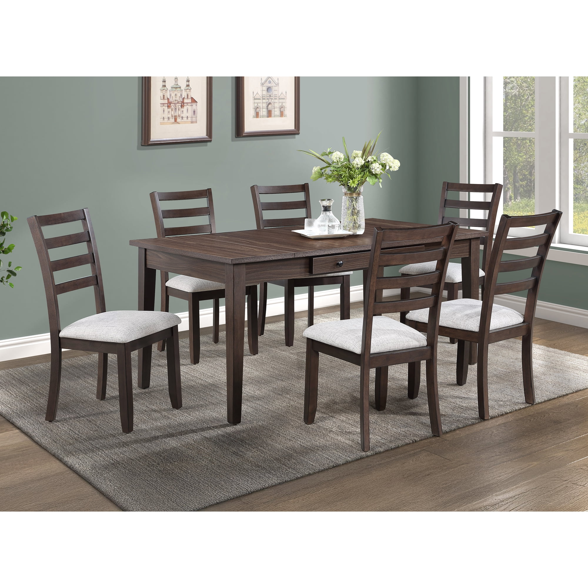 7-Piece Dining Set with Storage Table and Upholstered Chairs