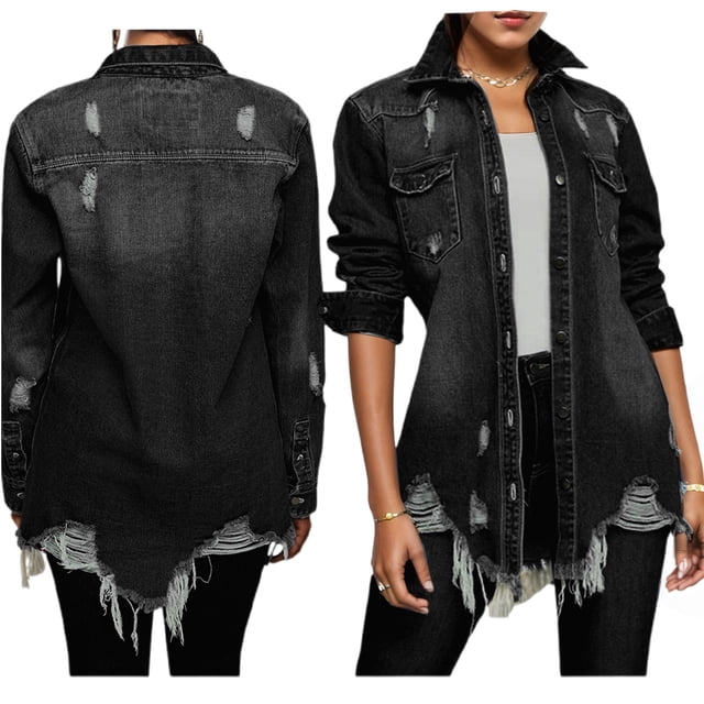 Veste en Jean Décontractée pour Femmes Légère à Manches Longues Déchirée et Usée pour Usage Quotidien