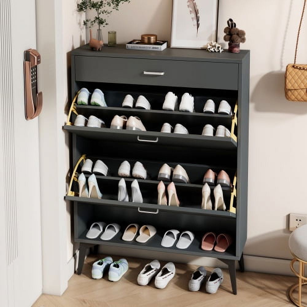 Entryway Shoe Shelf Cabinet Shoe Rack Freestanding Shoe Organizer with 3  Flip Drawers