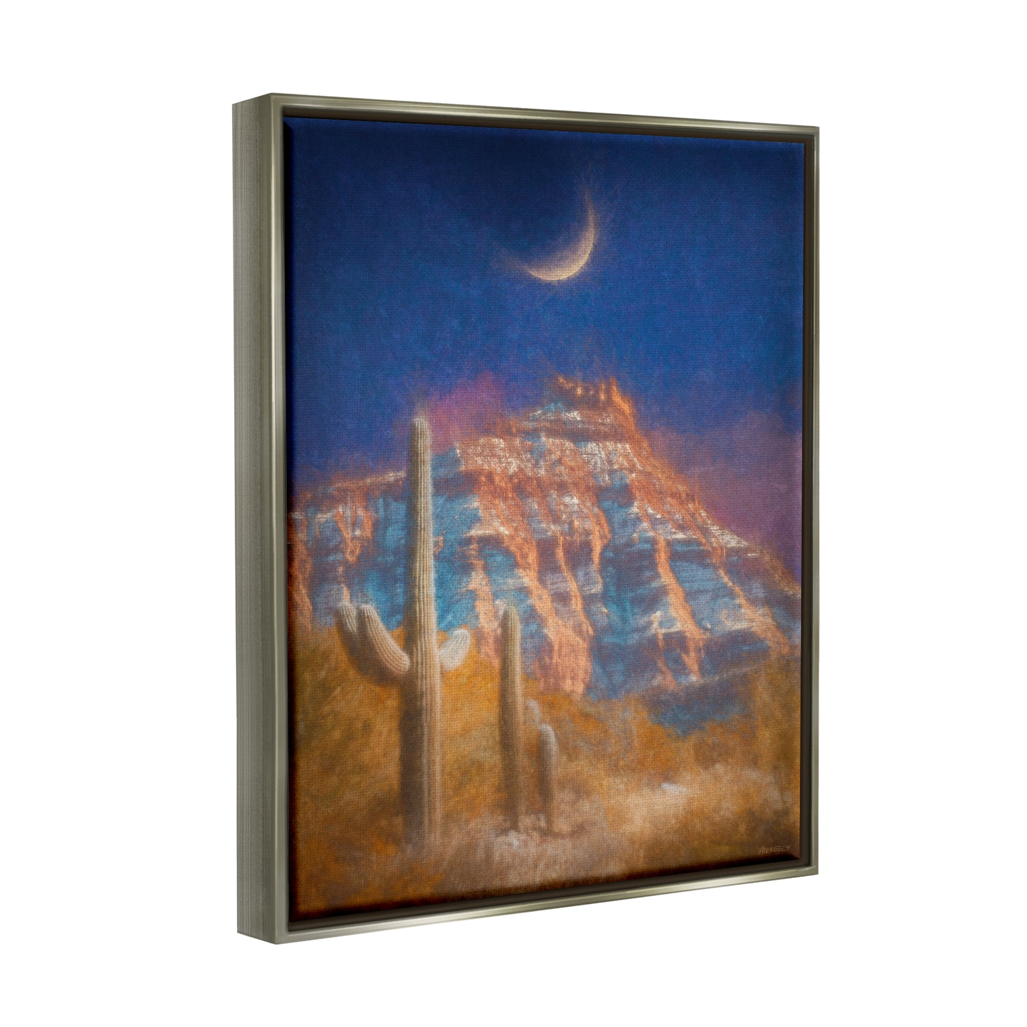 Stupell Industries Desert Canyon at Night Nature Painting Gray Floater Framed Art Print Wall Art, 17 x 21