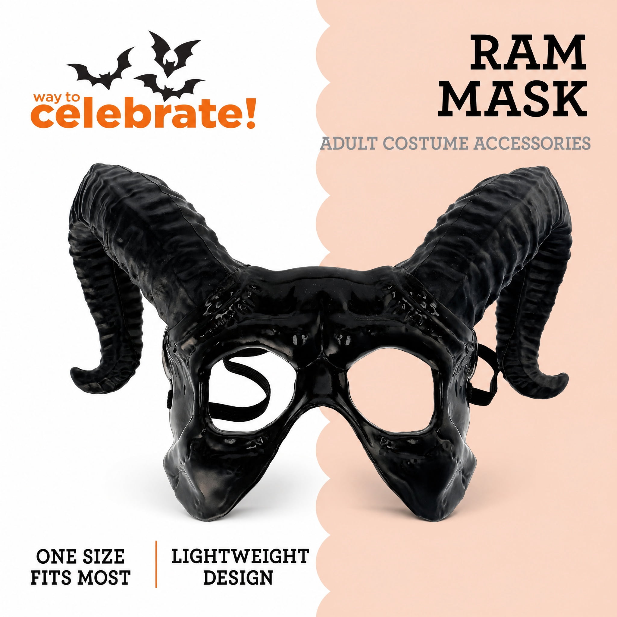 Ram Mask Costume Accessory for Adults, Black, Halloween by Way To Celebrate