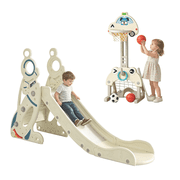 EaseBaby Toddler Slide,Kids Climbing Slide with 4-in-1 Basketball Hoop,Playground Set , Ages 5+ Months,Unsex, Gray White