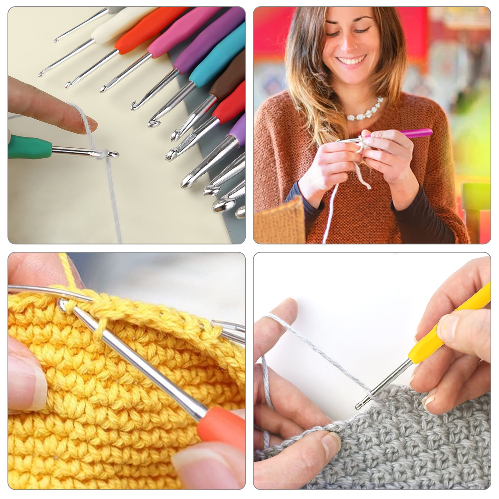  Looen Crochet Hooks Set-Yarn Needles Coloured Aluminum with  Storage Case Rubbery Handle Ergonomic Comfort Grip DIY Craft Handmake Kit  64pcs
