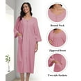 thumbnail image 4 of MAYFISH Women's 3/4 Sleeve Lightweight Bathrobes: 100% Cotton Zipper Robes with Pockets, Perfect Loungewear(Dusty Rose,M), 4 of 5