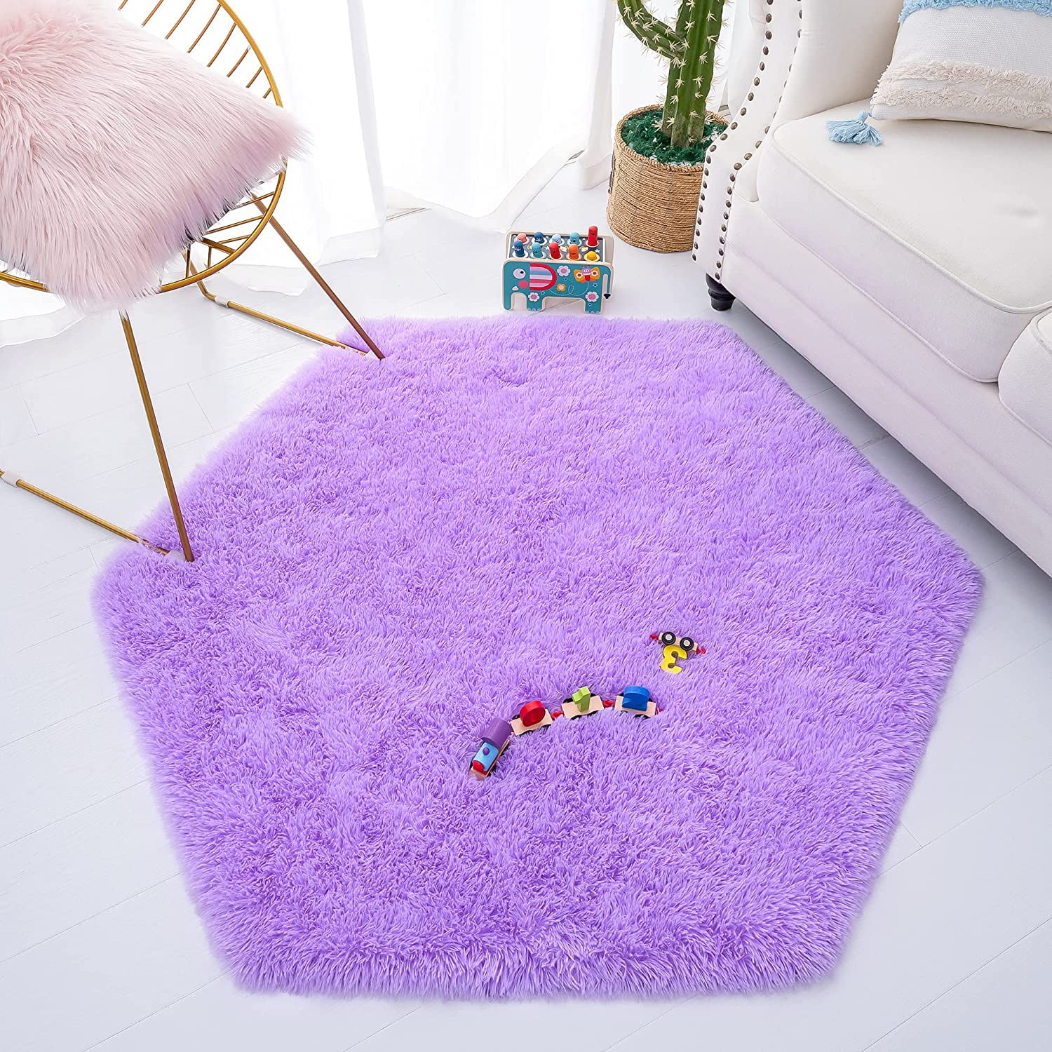 Girls Nursery Rug Pink Purple Soft Baby Bedroom Carpet Play Room Mat Princess 
