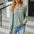 thumbnail image 5 of Arlun,Womens Cold Shoulders T Shirts Trendy Cut out Long Sleeve Printed Solid Color Casual Tops Loose Fit Soft Comfortable Fall Fashion Tees Shirts Green XXL, 5 of 9