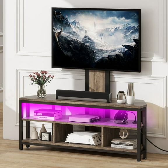 Uforic TV Stand Mount with Power Outlet, LED Entertainment Center for TVs up to 70 inches, Gray
