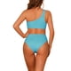 thumbnail image 3 of INSPIRAR CHIC Traje de baño de una pieza para mujer, con un hombro, corte asimétrico en la cintura, bañador de canalé, monokini, grande, azul, 3 of 5