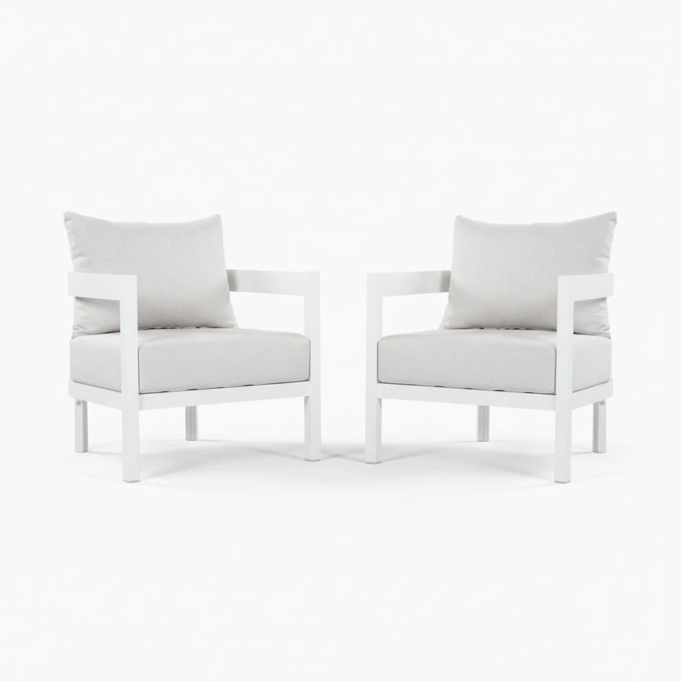 Christopher Knight Home Outdoor Curved Patio Accent Chairs with Cushions, Set of 2, White + Beige