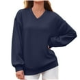 thumbnail image 2 of Otntypg Baggy Sweatshirts for Women Casual V Neck Long Sleeve Fall Pullover Tops Loose Lightweight Oversized Dressy Outwear T-Shirts Dark Blue S, 2 of 6