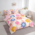 thumbnail image 3 of Homewish Lovely Daisy 7-Piece Bedding Comforter Set,Cartoon Flower Floral King Bedding Sets,Pink Beige Blue Bed Sheets For Children,Microfiber Bedroom Decor Reversible, 3 of 8