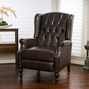 Elizabeth Tufted Bonded Leather Recliner, Vintage Reclining Reading Armchair (Brown)