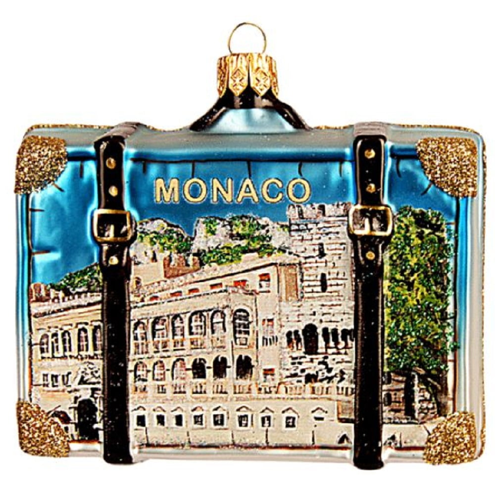 Monaco Travel Suitcase Polish Glass Christmas Tree Ornament Europe