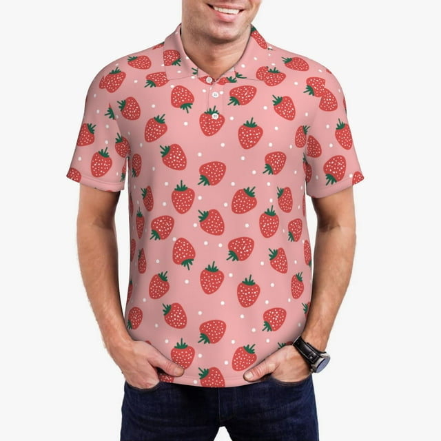 Fotbe Strawberries Camiseta Polo de Golf para Hombre con Estampado – Camisa Deportiva Transpirable con Cuello Abotonado-4X-Large