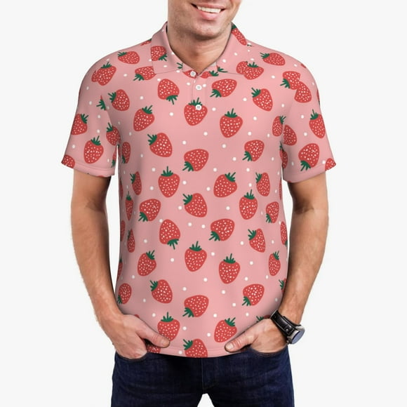 Fotbe Strawberries Camiseta Polo de Golf para Hombre con Estampado – Camisa Deportiva Transpirable con Cuello Abotonado-4X-Large