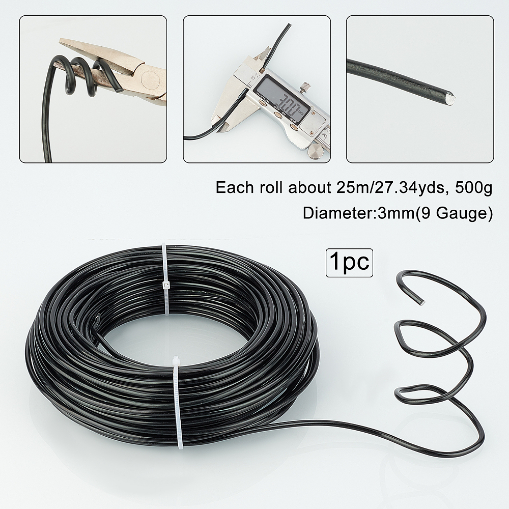 1 Roll 9 Gauge Aluminum Wire 25m Black Aluminum Modelling Craft Wire for Jewelry Craft Modelling Making Armatures and Sculpture 3mm in Diameter DIY