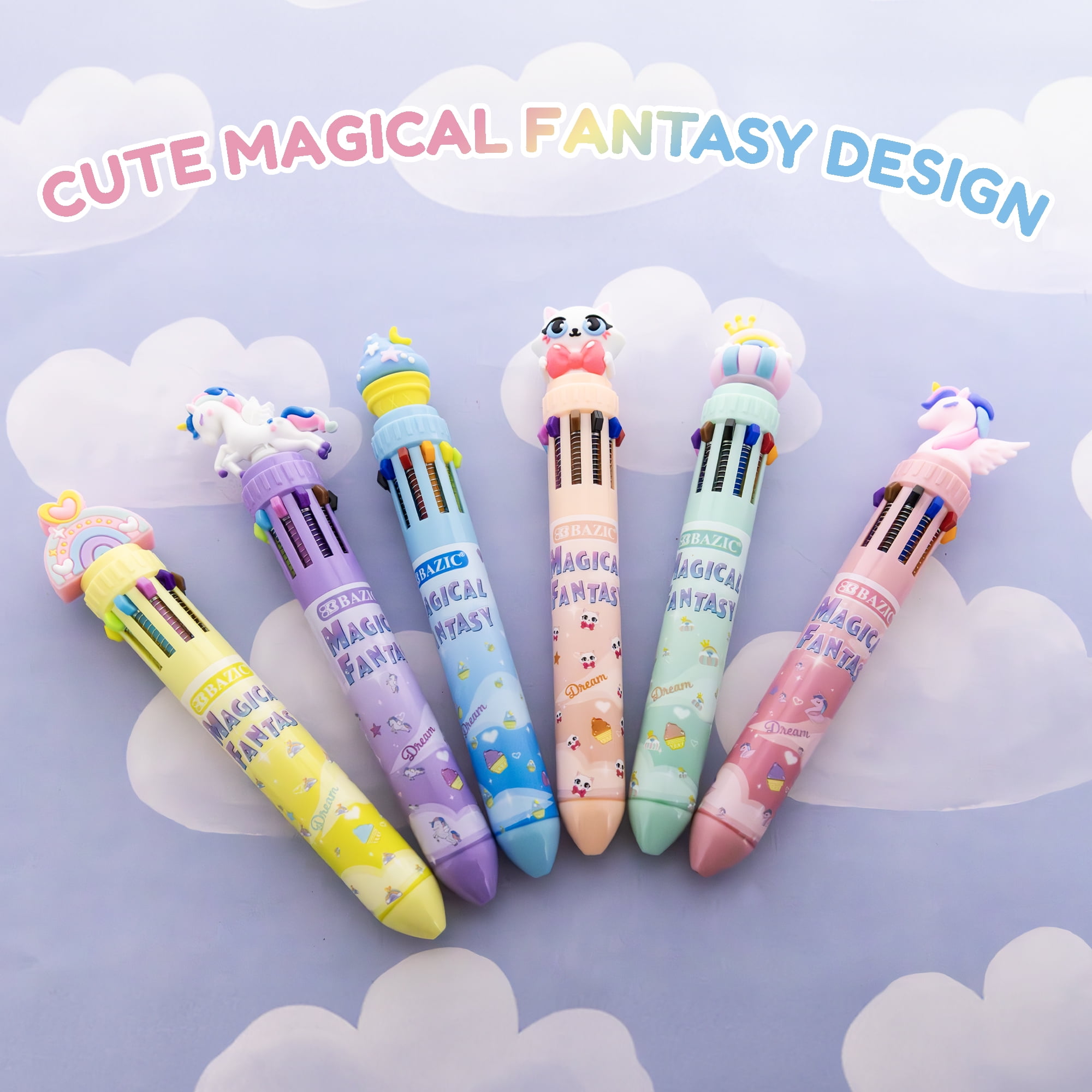 BAZIC 10-Color Ballpoint Pen, 1.0mm Bold Point, Magical Fantasy Series, Retractable Multicolor Pen, 24-Packs