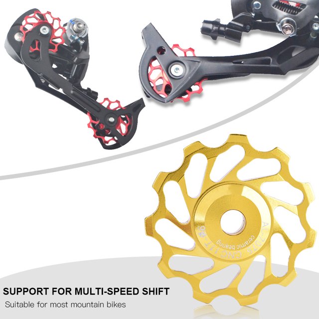 Outbit Jockey Wheel-1 Par MEIJUN Cojinete de cerámica Polea Trasera Jockey Wheel Bicicleta Guía Rodillo(11T-Oro)