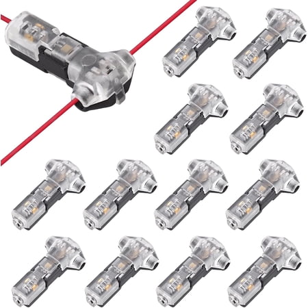T Tap Wire Connectors for 18-22 AWG Wires,No Wire Stripping Low Voltage Wire Splice Connectors,Solderless No Wire Stripping Quick Wire Splitter Connectors, No Stripping Required 12Pcs