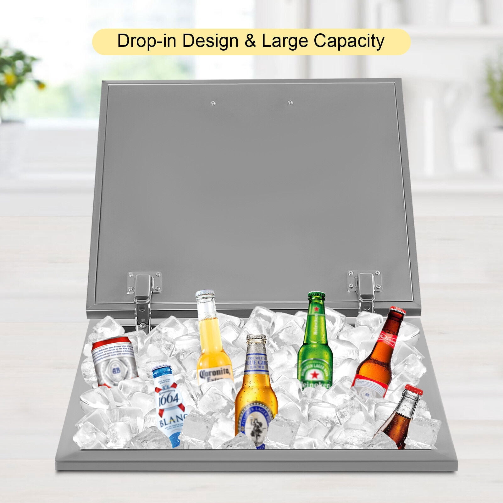 Drop in Ice Chest 50L/52.8Qt Stainless Steel Ice Cooler Juice Ice Bin Stainless with Cover