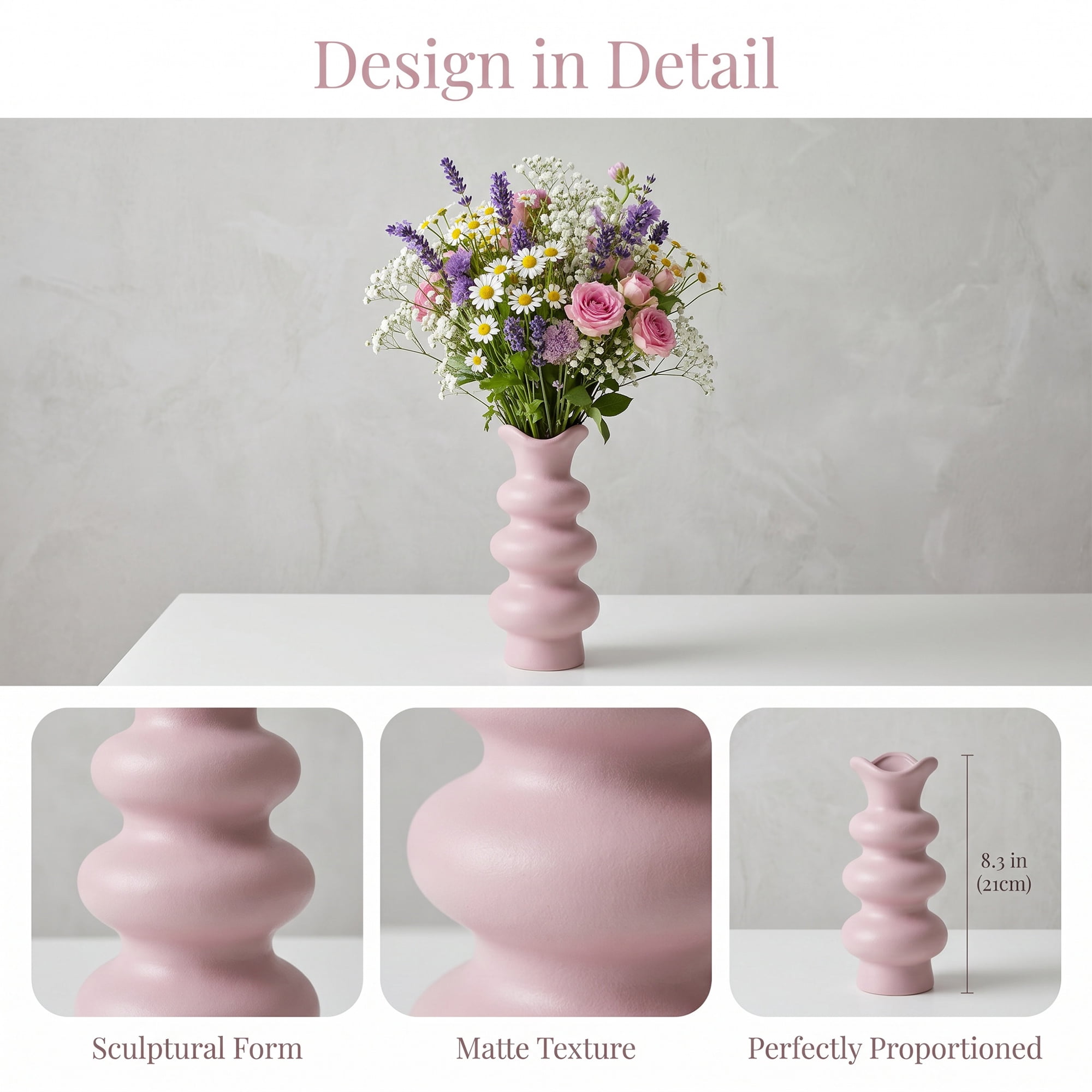 Unique Bargains Geometric Tiered Ceramic Sculptural Flower Vase Purple 3.9"x 3.9"x 8.3"